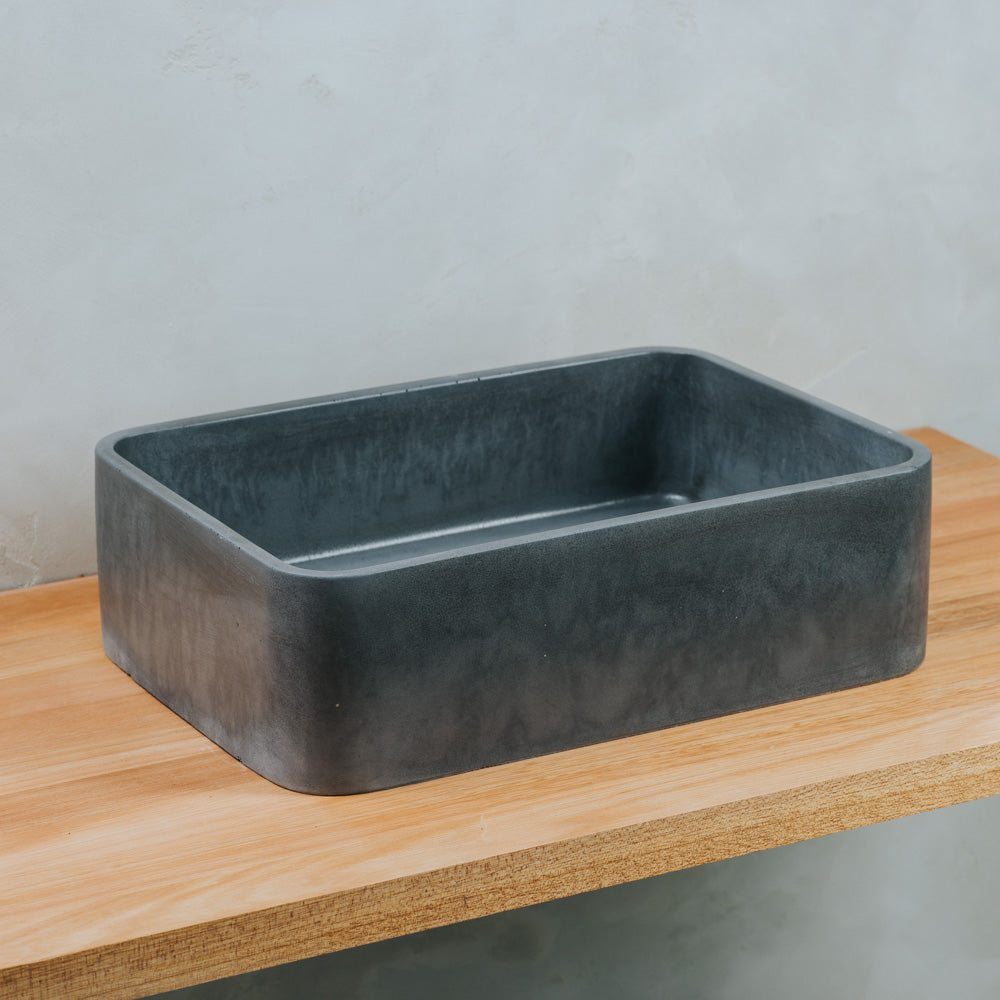 'Ollie' Concrete Basin, Rectangle With Soft Corners