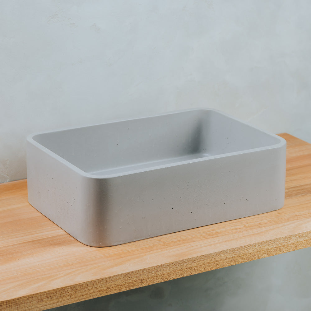 'Ollie' Concrete Basin, Rectangle With Soft Corners